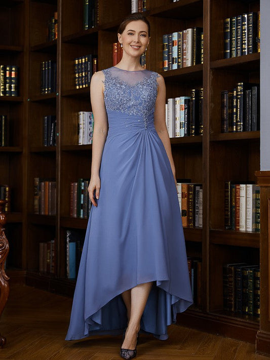 Kennedy A-Line/Princess Chiffon Applique Scoop Sleeveless Asymmetrical Mother of the Bride Dresses DSP0020257