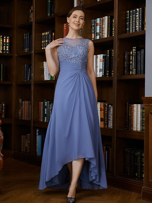 Kennedy A-Line/Princess Chiffon Applique Scoop Sleeveless Asymmetrical Mother of the Bride Dresses DSP0020257