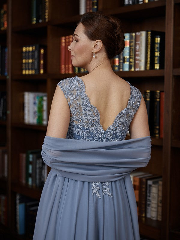 Ellie A-Line/Princess Chiffon Applique V-neck Sleeveless Floor-Length Mother of the Bride Dresses DSP0020259