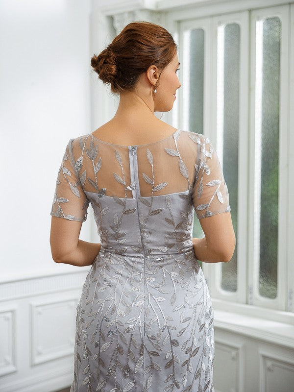 Annalise A-Line/Princess Tulle Ruched Bateau Short Sleeves Ankle-Length Mother of the Bride Dresses DSP0020261