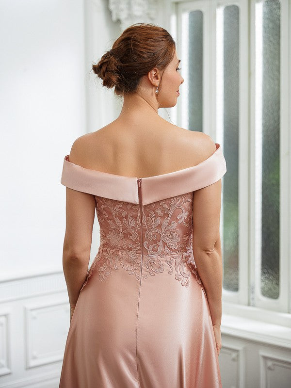 Madeleine A-Line/Princess Satin Applique Off-the-Shoulder Sleeveless Tea-Length Mother of the Bride Dresses DSP0020255