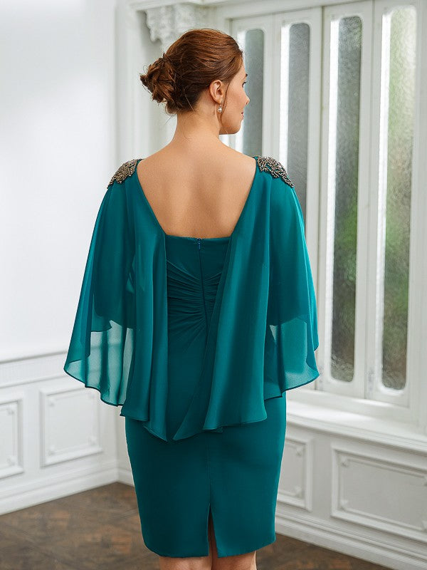 Vivian Sheath/Column Chiffon Ruched Bateau 3/4 Sleeves Knee-Length Mother of the Bride Dresses DSP0020247