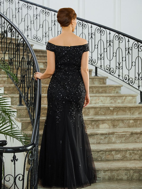 Selena Sheath/Column Tulle Beading Off-the-Shoulder Sleeveless Floor-Length Mother of the Bride Dresses DSP0020249