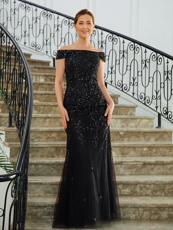 Selena Sheath/Column Tulle Beading Off-the-Shoulder Sleeveless Floor-Length Mother of the Bride Dresses DSP0020249