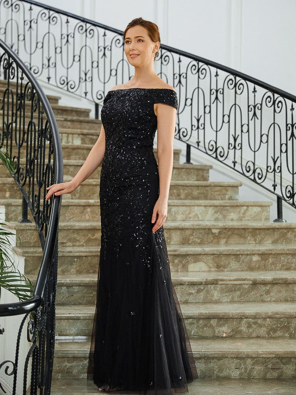 Selena Sheath/Column Tulle Beading Off-the-Shoulder Sleeveless Floor-Length Mother of the Bride Dresses DSP0020249