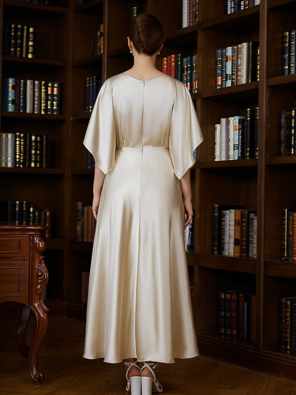 Ariana A-Line/Princess Silk like Satin Ruched Scoop 1/2 Sleeves Ankle-Length Mother of the Bride Dresses DSP0020243