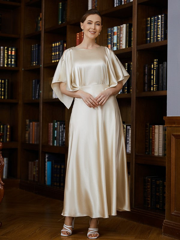 Ariana A-Line/Princess Silk like Satin Ruched Scoop 1/2 Sleeves Ankle-Length Mother of the Bride Dresses DSP0020243