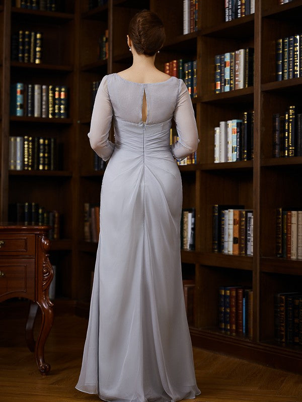 Estrella Sheath/Column 30D Chiffon Beading V-neck 3/4 Sleeves Floor-Length Mother of the Bride Dresses DSP0020247