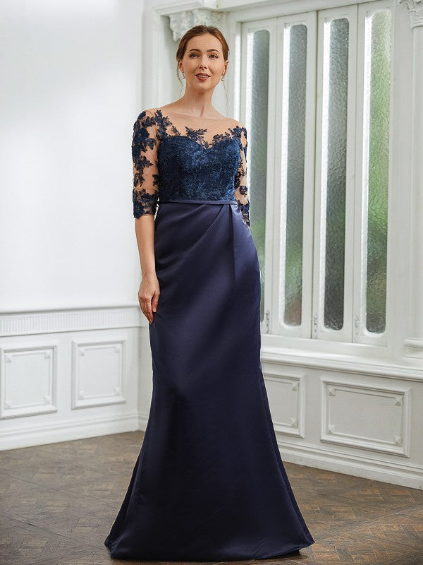 Marcie Sheath/Column Satin Applique Bateau 1/2 Sleeves Sweep/Brush Train Mother of the Bride Dresses DSP0020243