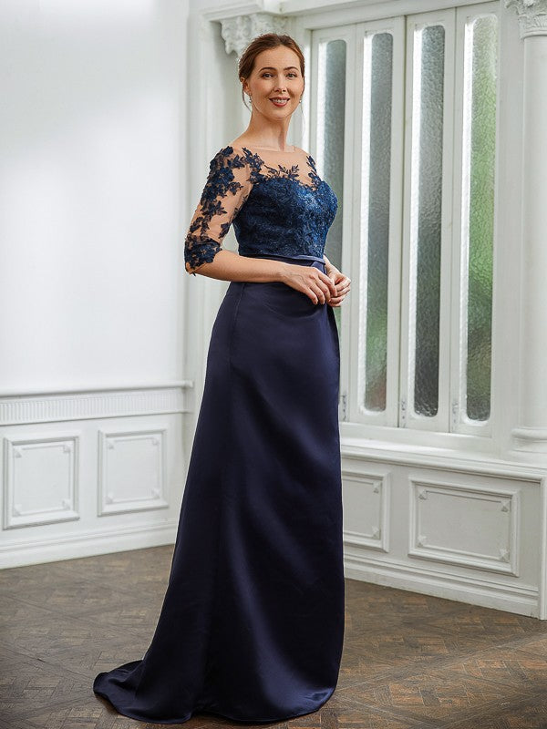Marcie Sheath/Column Satin Applique Bateau 1/2 Sleeves Sweep/Brush Train Mother of the Bride Dresses DSP0020243