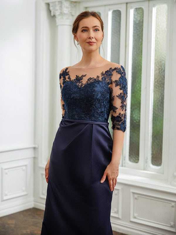 Marcie Sheath/Column Satin Applique Bateau 1/2 Sleeves Sweep/Brush Train Mother of the Bride Dresses DSP0020243