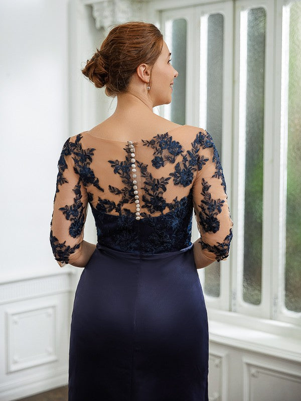 Marcie Sheath/Column Satin Applique Bateau 1/2 Sleeves Sweep/Brush Train Mother of the Bride Dresses DSP0020243