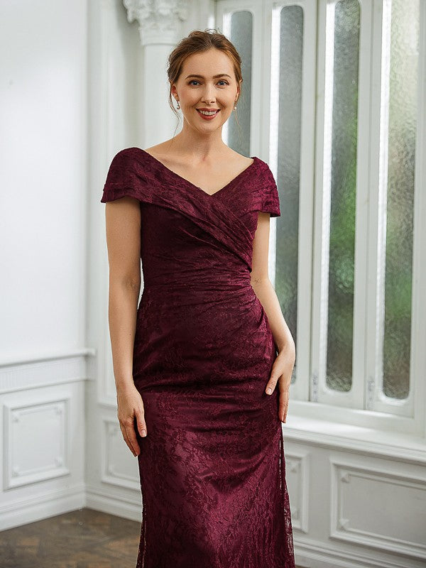 Marlie Sheath/Column Lace Ruched V-neck Short Sleeves Floor-Length Mother of the Bride Dresses DSP0020246