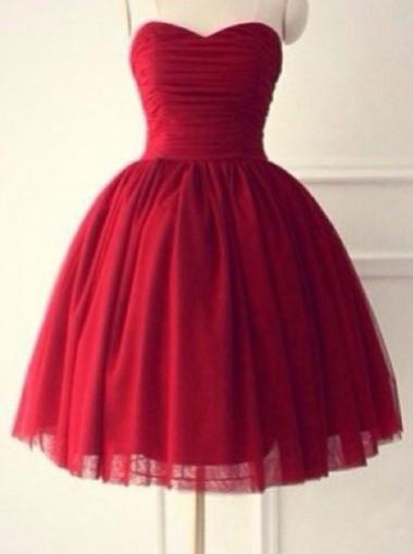 Hot-selling Sweetheart Sleeveless Knee-Length Red Homecoming Dress Ruched RS472