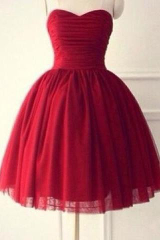 Hot-selling Sweetheart Sleeveless Knee-Length Red Homecoming Dress Ruched RS472