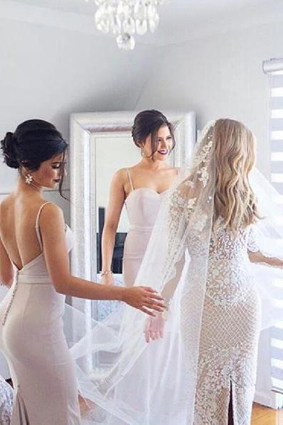 Spaghetti Straps Sweetheart Backless Sleeveless Mermaid Popular Bridesmaid Dresses RS514