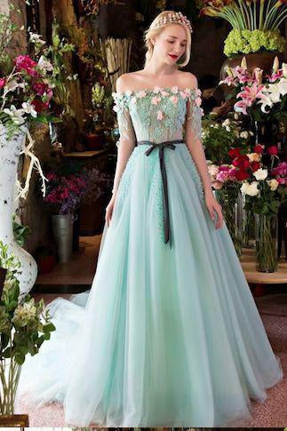 Princesses Romantic Summer Boho Off the shoulder Long Sleeve Blue Wedding Dresses RS546