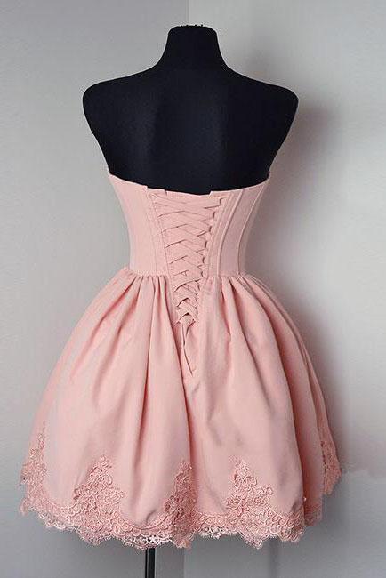 Strapless Sweetheart Short Pink Ball Gown Cute Mini Open Back Homecoming Dress RS169