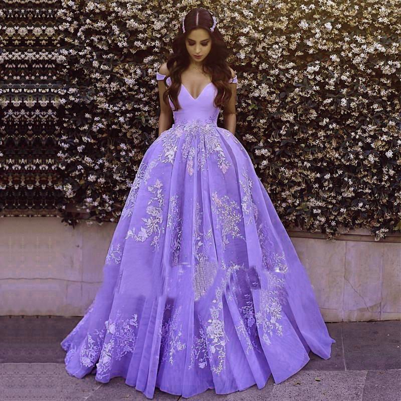 Wonderful Off-the-shoulder Ball Gown Formal Blue Lace Appliques Long Quinceanera Dresses RS119