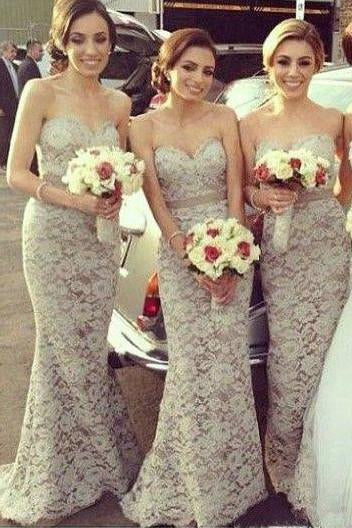Sexy Sweetheart Mermaid Lace Long Floor Length Sleeveless Bridesmaid Dresses RS628