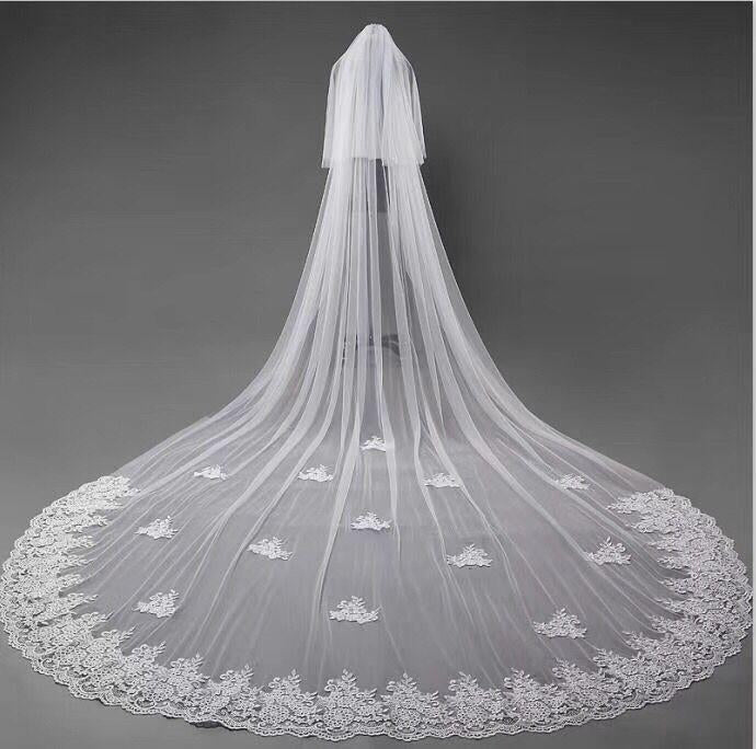 3D Flowers Lace Appliques Tulle Ivory Wedding Veils RS180