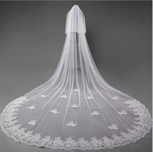 3D Flowers Lace Appliques Tulle Ivory Wedding Veils RS180