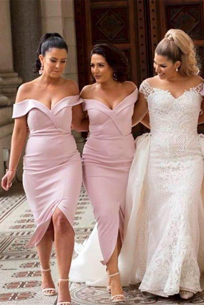 Mermaid Pink Off the Shoulder Sweetheart Prom Dresses Long Bridesmaid Dresses RS915